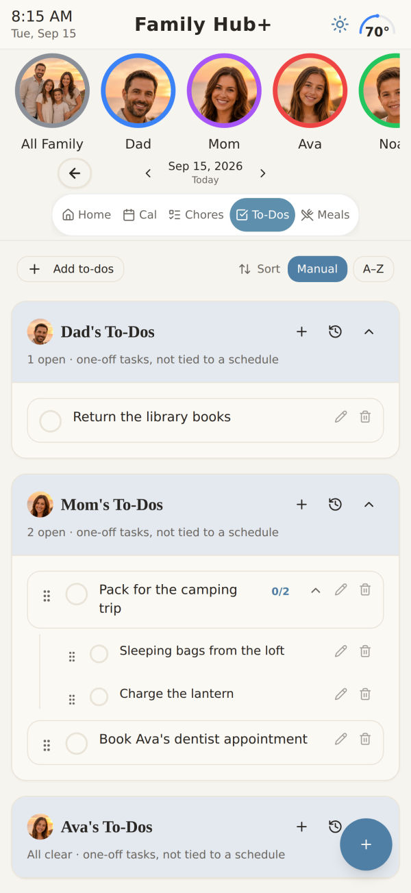 To-dos, with sub-tasks